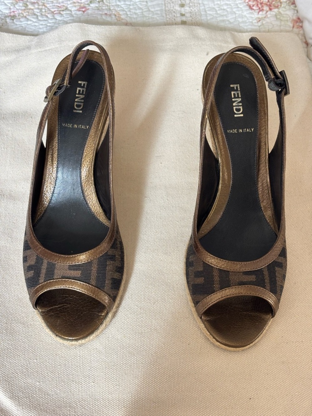 Fendi Women's Espadrille Peep-Toe Slingback Sandals 37.5